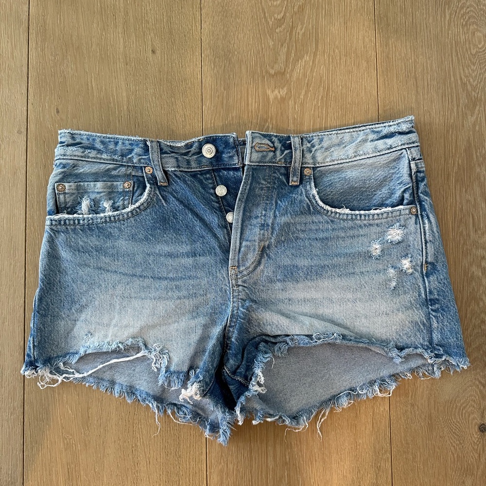 We the Free  Classic Distressed Blue Denim Cutoff Shorts